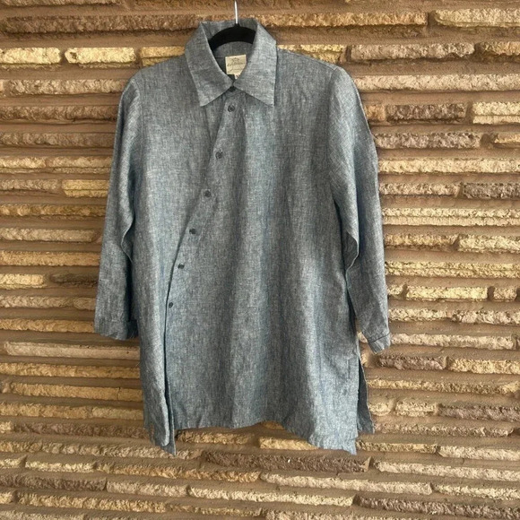 Spirithouse Denim Chambray 100% Linen Asymmetrical Tunic Blouse Size XS - Picture 8 of 8